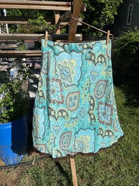 Turquoise Paisley A-Line 100% Silk Skirt